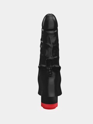 Чёрный вибромассажёр с двумя стволами и лепестками - 17 см.