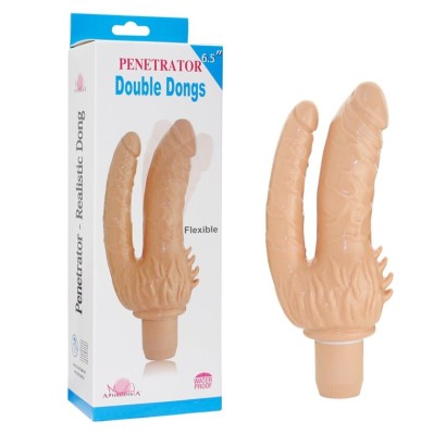 Телесный анально-вагинальный вибратор Penetrator Double Dong - 20 см.