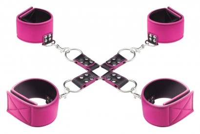 Чёрно-розовый двусторонний комплект для бандажа Reversible Hogtie