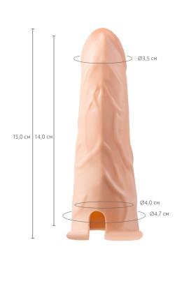 Телесный фаллопротез на черных ремнях Conall - 15 см.