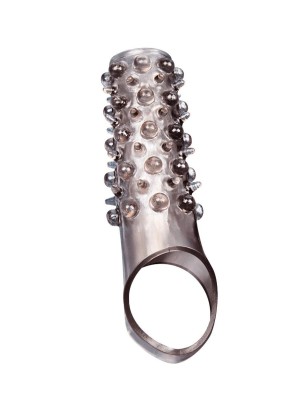 Дымчатая насадка на пенис с шипами и выпуклостями - 12 см.