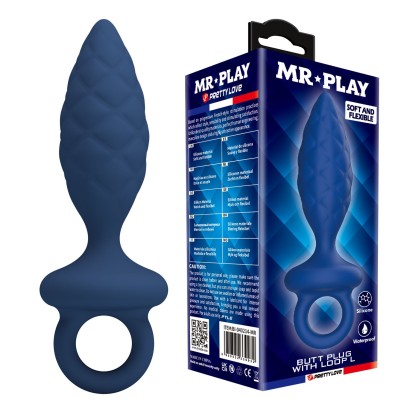 Синяя анальная пробка с кольцом Butt Plug with Loop L - 15,7 см.
