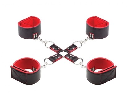 Чёрно-красный двусторонний комплект для бандажа Reversible Hogtie