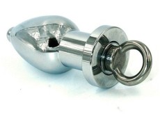 Серебристая полая анальная втулка с вставным поршнем 