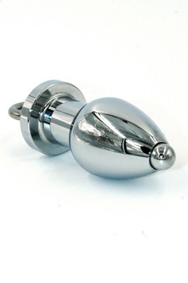 Серебристая полая анальная втулка с вставным поршнем 