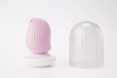 Нежно-розовый вакуум-волновой стимулятор с вибрацией и базой-ночником Cuddly Bird