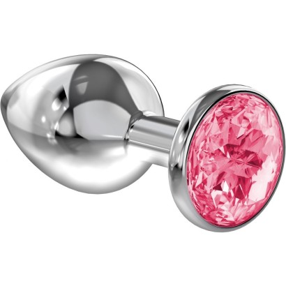 Большая серебристая анальная пробка Diamond Pink Sparkle Large с розовым кристаллом - 8 см.
