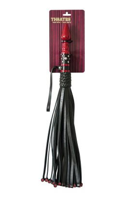 Кожаный флоггер с красной точеной ручкой - 60 см.