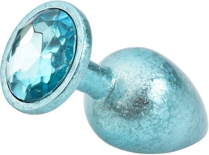 Голубая алюминиевая анальная пробка с кристаллом - 6 см.