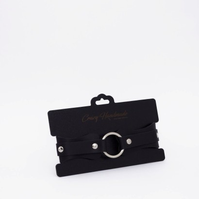 Черный кожаный ошейник с кольцом