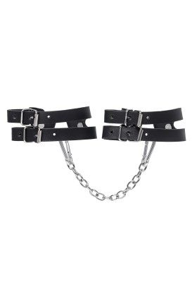 Черные кожаные оковы из двух ремешков