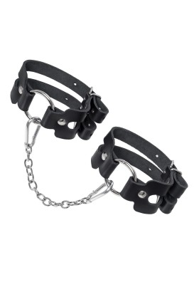 Черные кожаные оковы из двух ремешков