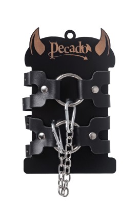 Черные кожаные оковы из двух ремешков