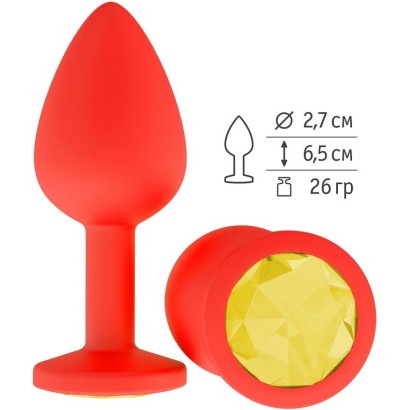 Красная анальная втулка с желтым кристаллом - 7,3 см. 