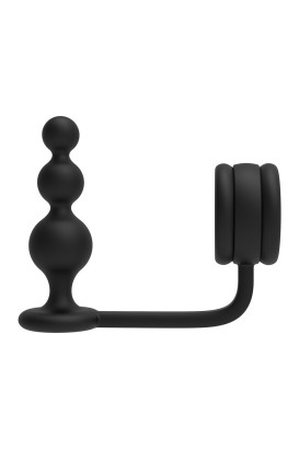 Черное эрекционное кольцо с анальной елочкой Cockring With Beaded Anal Plug