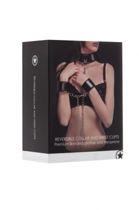 Чёрный двусторонний ошейник с наручниками Reversible Collar and Wrist Cuffs