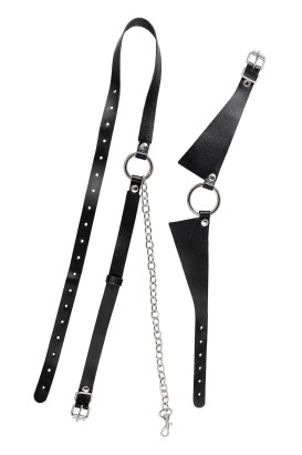 Черная портупея-чокер с поводком и карабином в виде кольца