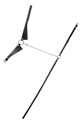 Черная портупея-чокер с поводком и карабином в виде кольца