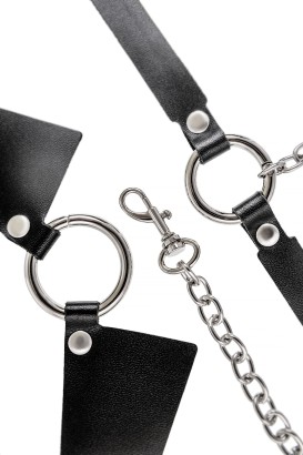 Черная портупея-чокер с поводком и карабином в виде кольца