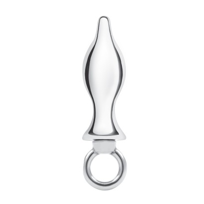 Металлический плаг с кольцом Stainless Steel Metal Tapered Butt Plug With Loop Hardware - 10 см.