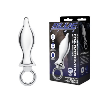 Металлический плаг с кольцом Stainless Steel Metal Tapered Butt Plug With Loop Hardware - 10 см.