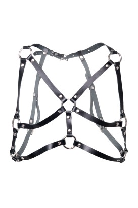 Черная кожаная портупея «Соблазн» с кольцами