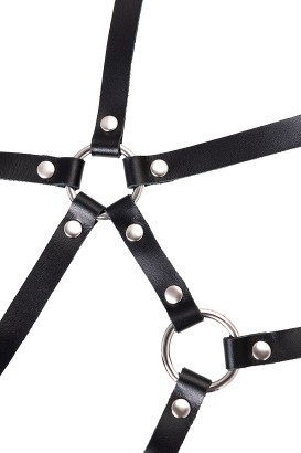 Черная кожаная портупея «Соблазн» с кольцами