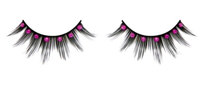 Чёрные ресницы с ярко-розовыми стразами