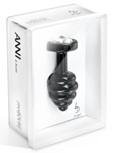 Чёрный ребристый анальный плаг с прозрачным кристаллом ANNI Ano black T1 - 6 см.