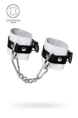 Бело-черные кожаные наручники с одним ремешком с люверсами