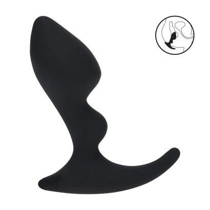 Черная анальная пробка для массажа простаты Double Ripple Silicone Prostate Massager
