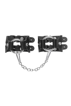 Черные кожаные наручники-браслеты из двух ремешков