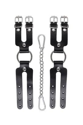 Черные кожаные наручники-браслеты из двух ремешков
