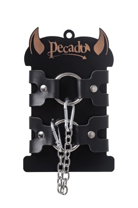 Черные кожаные наручники-браслеты из двух ремешков