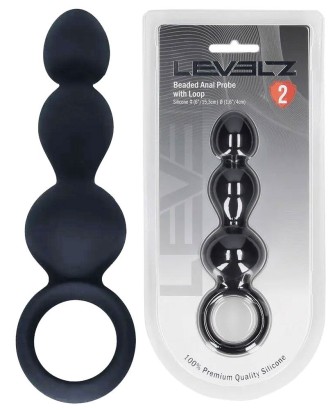 Черная анальная елочка Beaded Silicone Anal Probe with Loop
