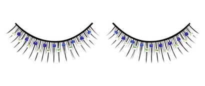 Чёрные ресницы с сине-зелёными стразами