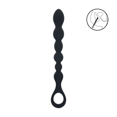 Черная силиконовая цепочка Beaded Snake Silicone Anal Probe with Loop - 26 см.