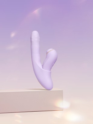 Сиреневый вибромассажер со съёмным клиторальным пульсатором DuoGlow