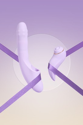 Сиреневый вибромассажер со съёмным клиторальным пульсатором DuoGlow