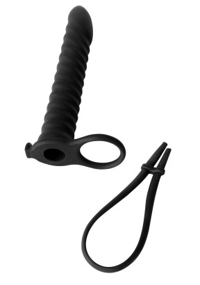 Черная вибронасадка для двойного проникновения Rori - 17 см.