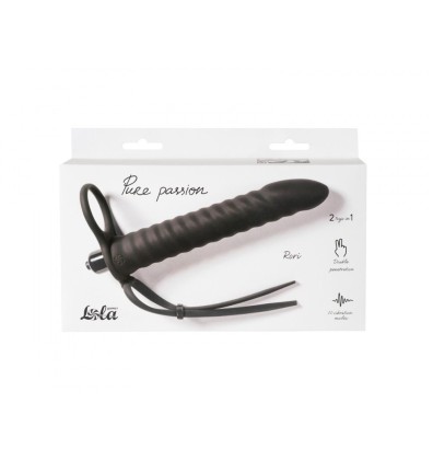 Черная вибронасадка для двойного проникновения Rori - 17 см.