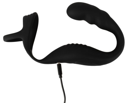 Черное эрекционное кольцо со стимуляцией промежности и анальной пробкой Cock Ring with RC Prostate Plug