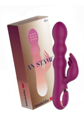 Сливовый вибратор-кролик AN Stamen с массажем бусинами - 22 см.