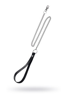 Поводок с ручкой из черной натуральной кожи и карабином для ошейника