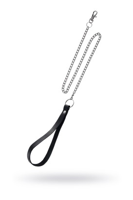 Поводок с ручкой из черной натуральной кожи и карабином для ошейника