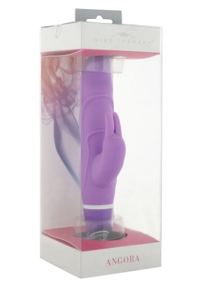 Фиолетовый вибромассажёр с клиторальной стимуляцией VIBE THERAPY ANGORA - 15 см.