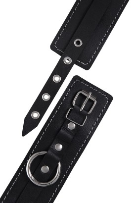 Черные двухслойные кожаные оковы с белой строчкой