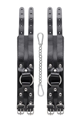 Черные кожаные оковы с двумя ремешками