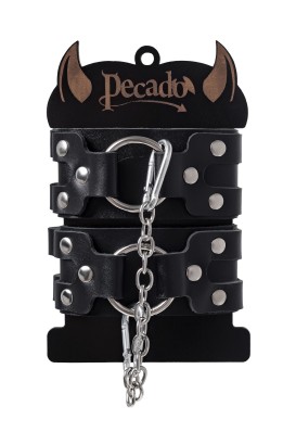 Черные кожаные оковы с двумя ремешками