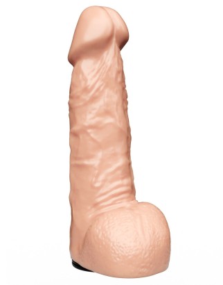 Телесный фаллос с мошонкой для трусиков с плугом - 17,5 см.